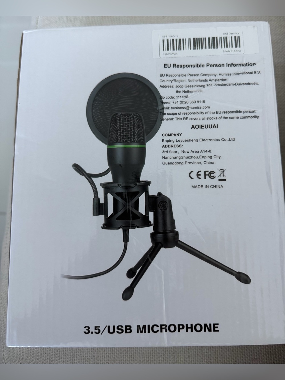 Black 3.5mm/USB Condenser Microphone with Tripod and Pop Filter